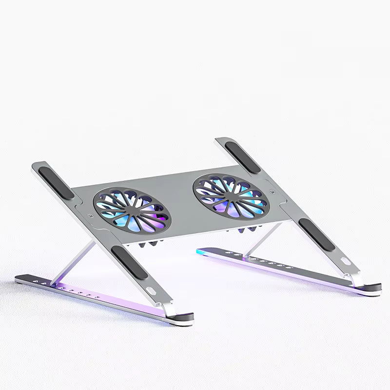 Aluminum Alloy Adjustable Portable Tablet & Laptop Cooling Stand Double USB Fans Wholesale Stock Products