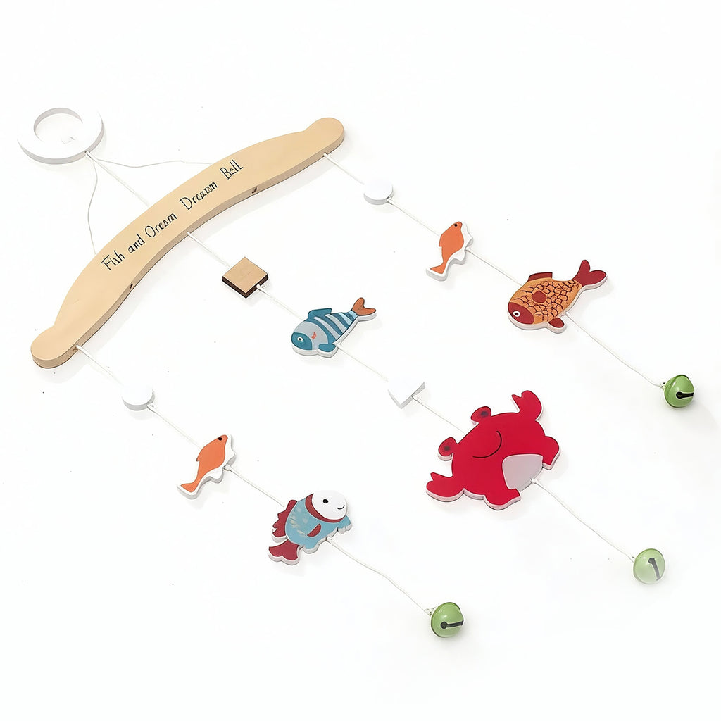 Wooden Baby Comfort Toy Ocrean Dream Bell Fish Sound Bell High Quality Wooden Baby Bed Bell