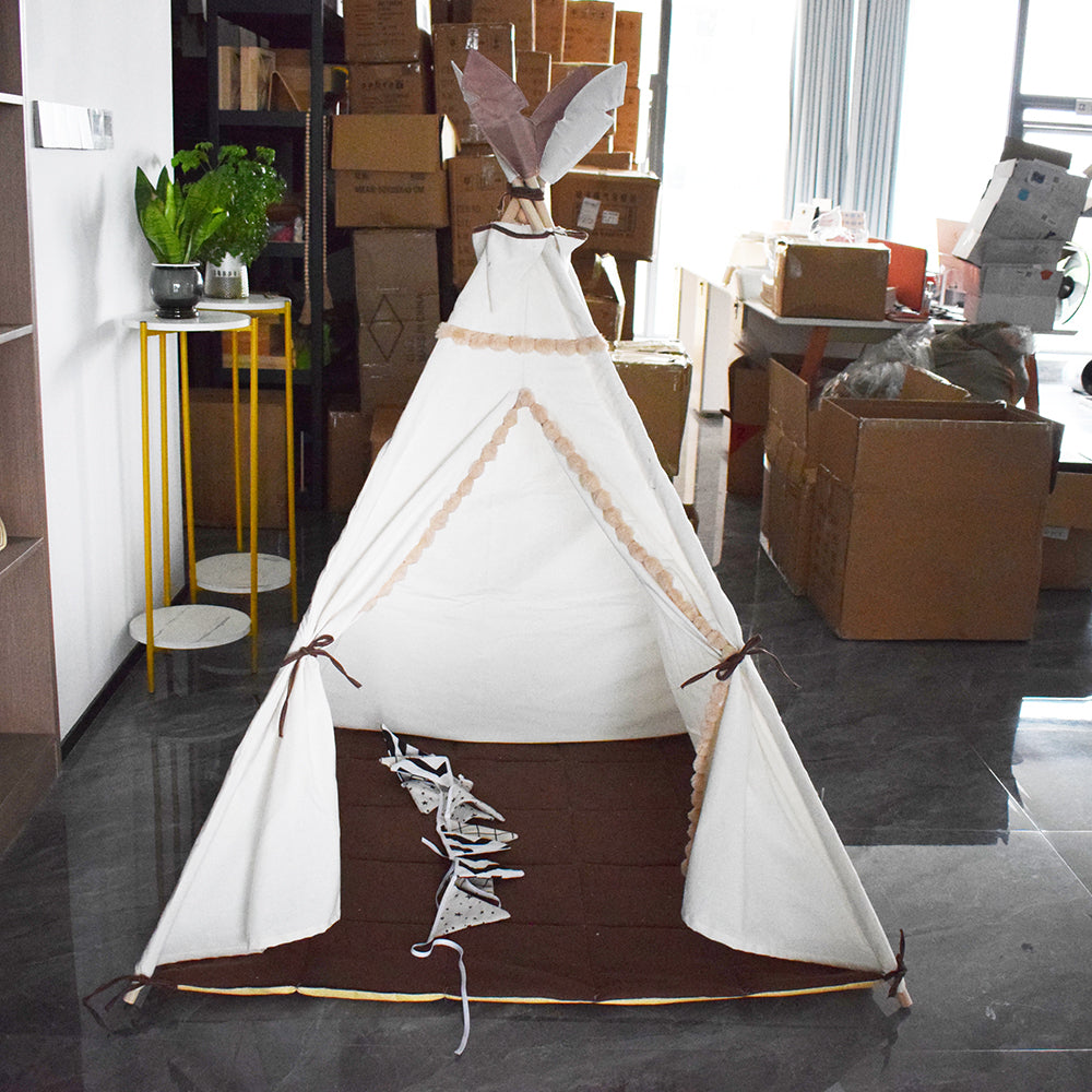 Children Cotton Canvas Teepee Indoor Kids Tent Baby Tent with Mat