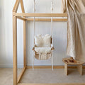 Wooden Hanging Swing Chair White Baby Hammock Kids Outdoor Swing Set