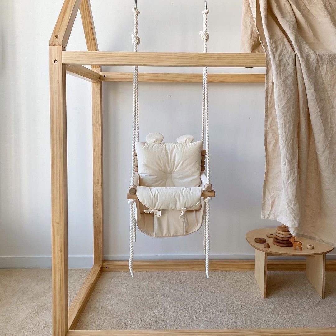 Wooden Hanging Swing Chair White Baby Hammock Kids Outdoor Swing Set