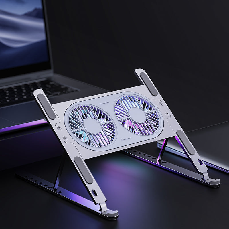 Aluminum Alloy Adjustable Portable Tablet & Laptop Cooling Stand Double USB Fans Wholesale Stock Products