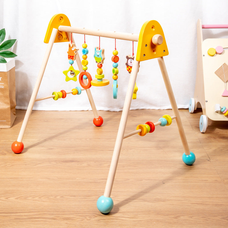 Educational Toy Wooden Activity Gym Hanging Ring Exercise Rack Grip Training Walking Aid Infant Fitness Stand