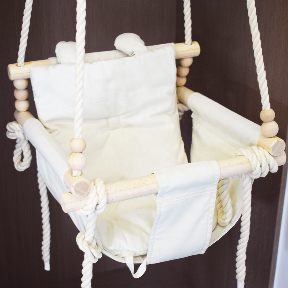 Wooden Hanging Swing Chair White Baby Hammock Kids Outdoor Swing Set