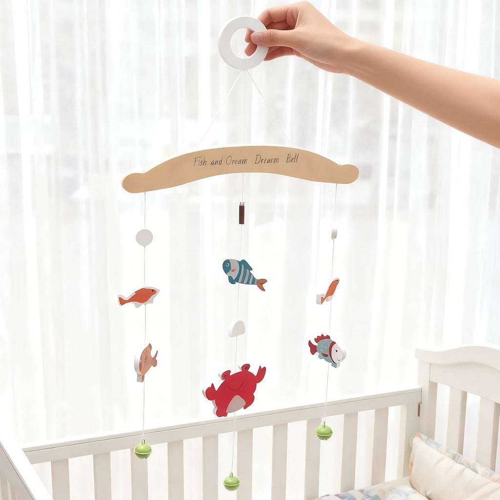 Wooden Baby Comfort Toy Ocrean Dream Bell Fish Sound Bell High Quality Wooden Baby Bed Bell