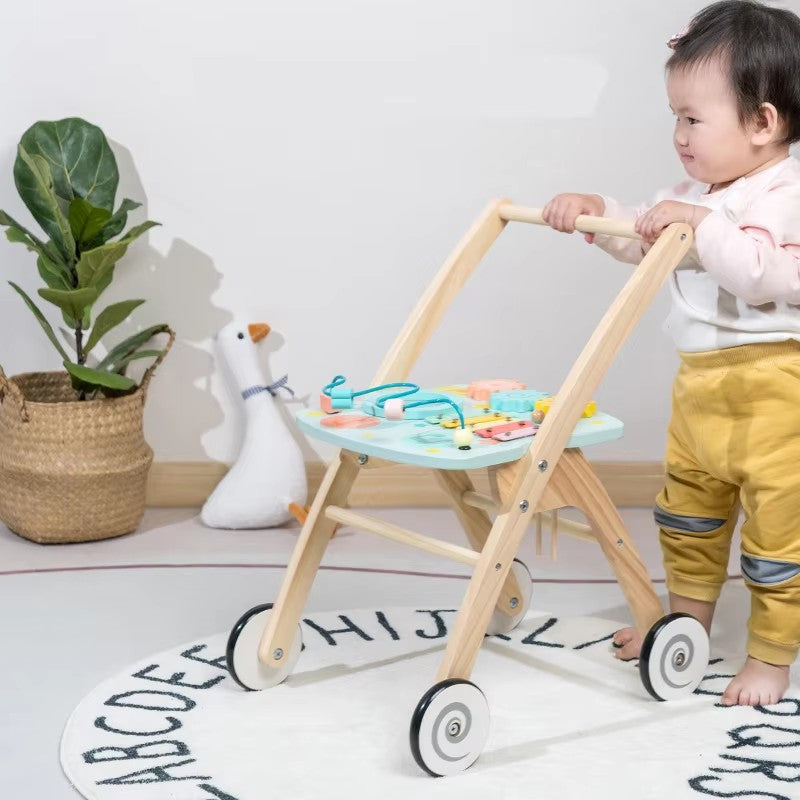 Wooden Baby Activity Walker Push Car With Knocking Toy Multi-function Baby Walker Toys