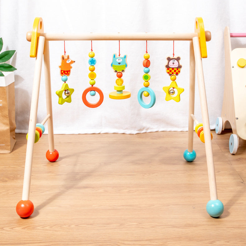 Educational Toy Wooden Activity Gym Hanging Ring Exercise Rack Grip Training Walking Aid Infant Fitness Stand