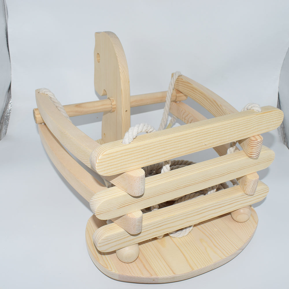 Indoor Outdoor Baby Rocking Horse Toddler Chair Seat With Rope Baby Wooden Toy Swing