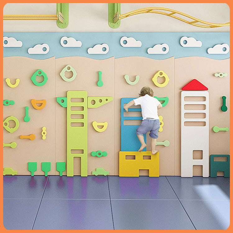 Funny Children Wooden Climbing Wall Colorful Indoor Playground Play Set Kids Sport Games