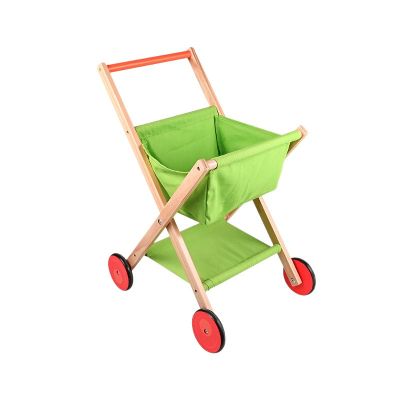 Eco-Friendly Foldable Durable Wooden Grocery Shopping Cart Pretend Play Toy for Kids for Girls Children's Furniture