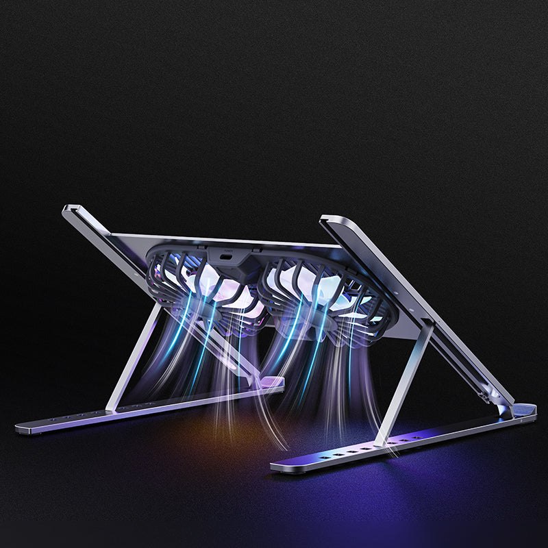 Aluminum Alloy Adjustable Portable Tablet & Laptop Cooling Stand Double USB Fans Wholesale Stock Products