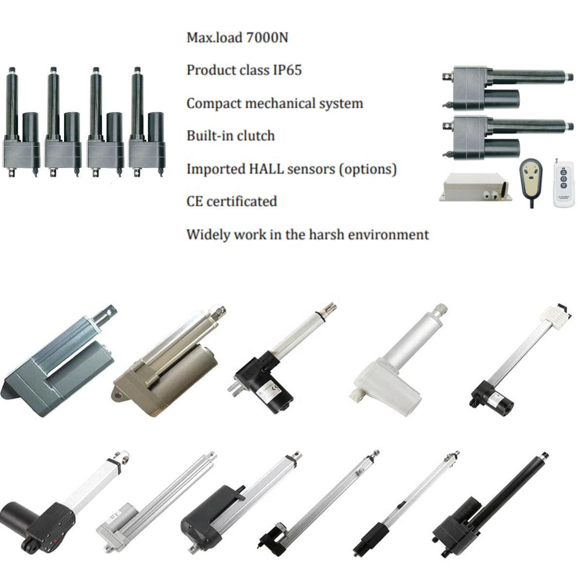Long Stroke Linear Electric Actuator Built-in Clutch Max Load 7000N Product Class IP65 12v 24v 36v 48v 72V Linear Actuator