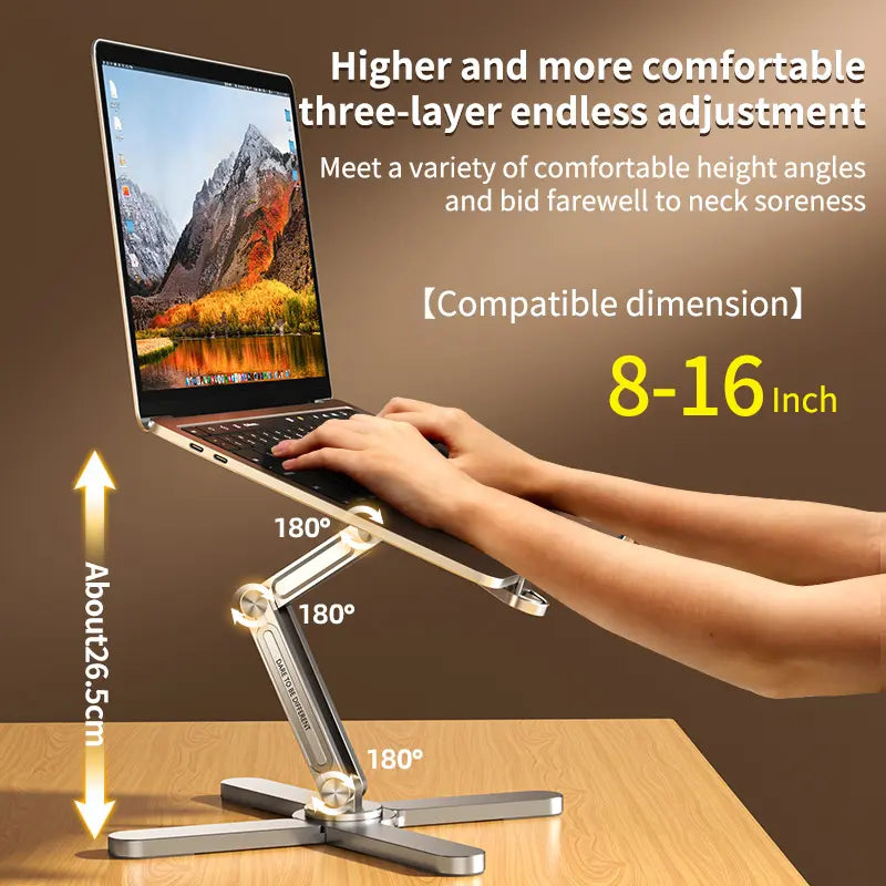 Foldable Adjustable Portable Silver Laptop Stand-Aluminum Alloy 360 Rotating Holder for 17'' Inch Laptop Tablet Home Office