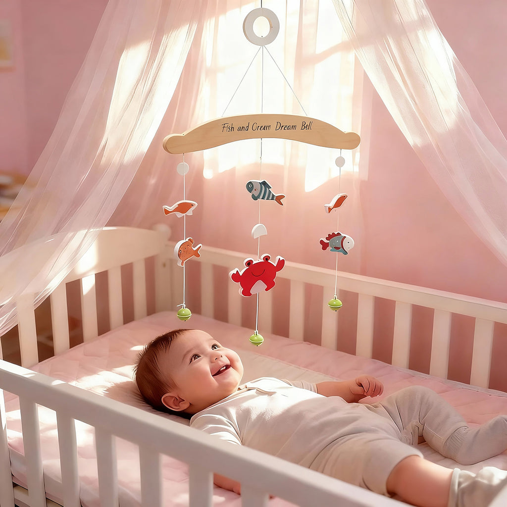 Wooden Baby Comfort Toy Ocrean Dream Bell Fish Sound Bell High Quality Wooden Baby Bed Bell