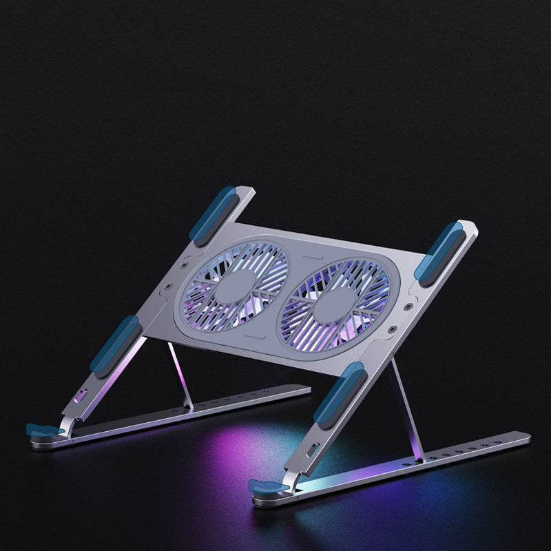 Aluminum Alloy Adjustable Portable Tablet & Laptop Cooling Stand Double USB Fans Wholesale Stock Products