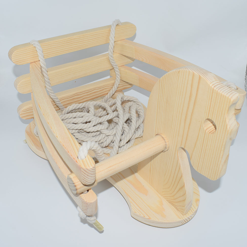 Indoor Outdoor Baby Rocking Horse Toddler Chair Seat With Rope Baby Wooden Toy Swing