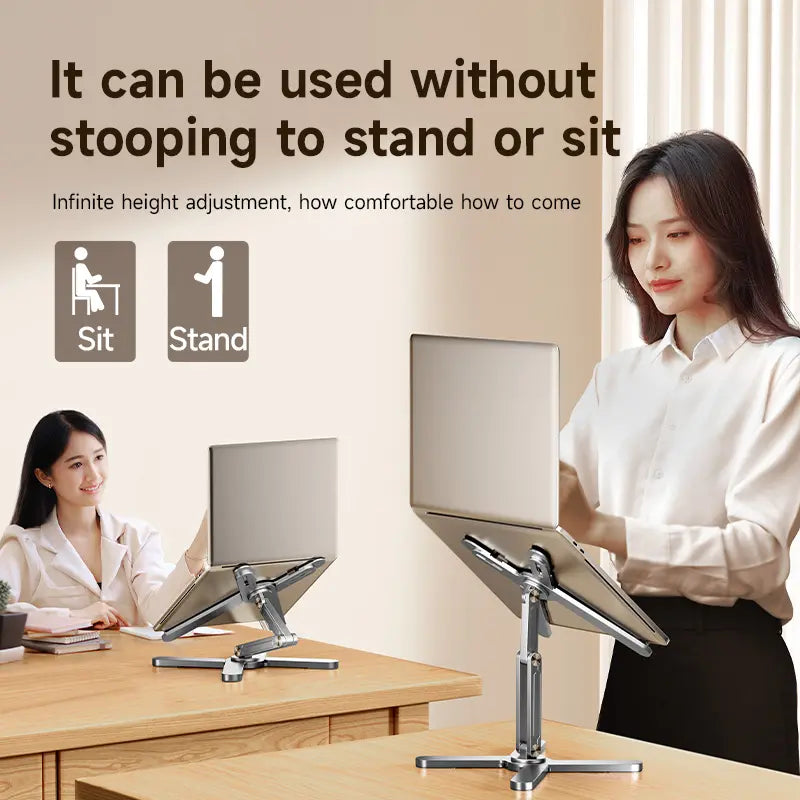 Foldable Adjustable Portable Silver Laptop Stand-Aluminum Alloy 360 Rotating Holder for 17'' Inch Laptop Tablet Home Office