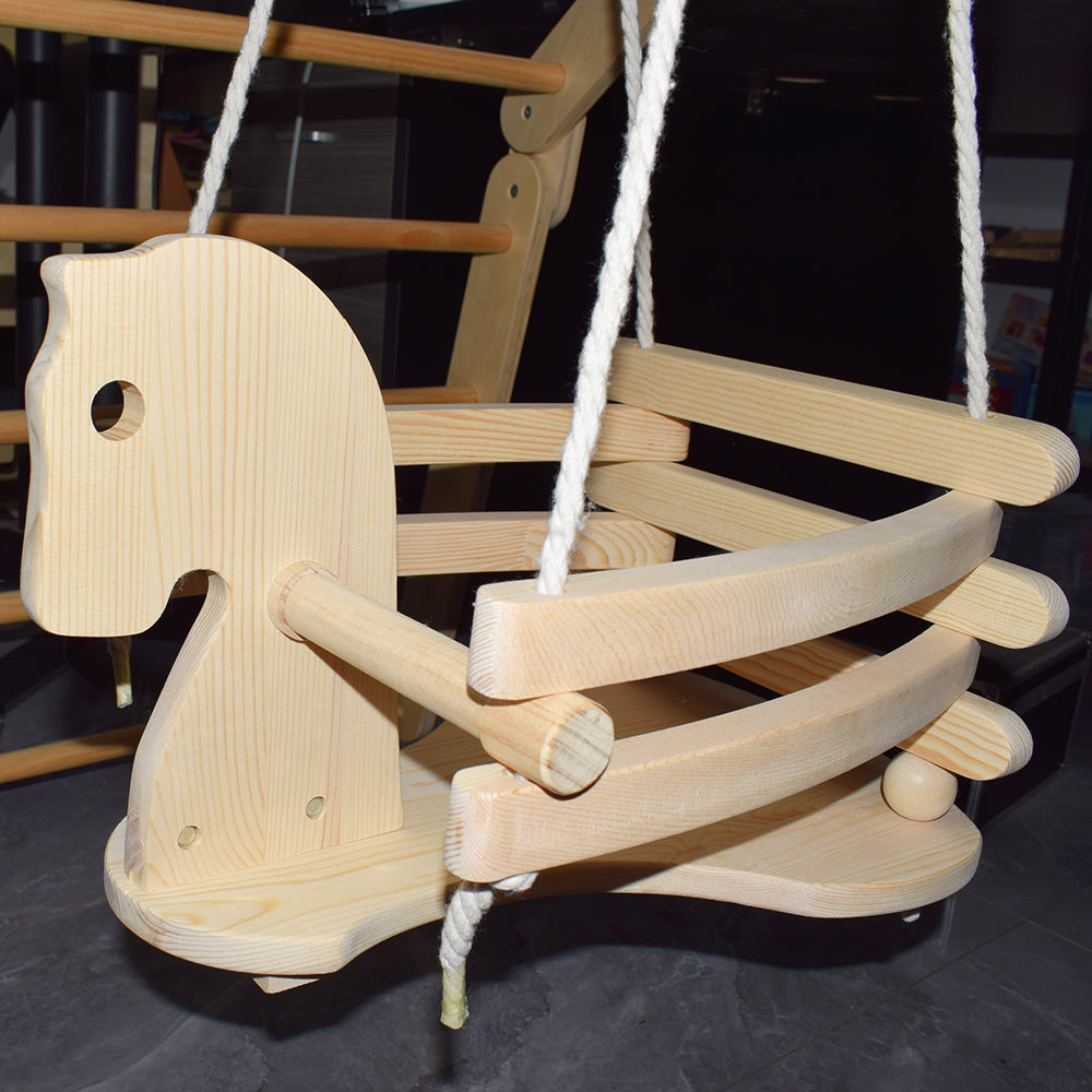 Indoor Outdoor Baby Rocking Horse Toddler Chair Seat With Rope Baby Wooden Toy Swing