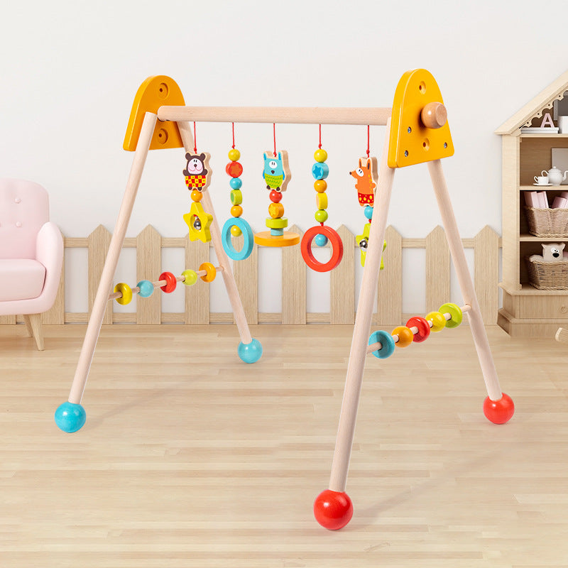 Educational Toy Wooden Activity Gym Hanging Ring Exercise Rack Grip Training Walking Aid Infant Fitness Stand