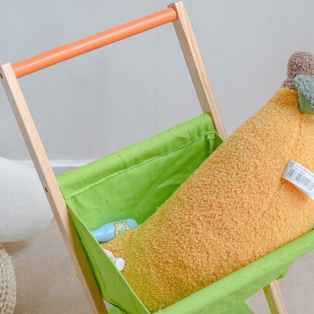 Eco-Friendly Foldable Durable Wooden Grocery Shopping Cart Pretend Play Toy for Kids for Girls Children's Furniture