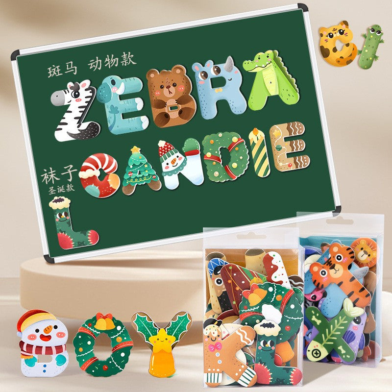 2026 New Animals and Christmas Magnetic Refrigerator Sticker Kids Educational Toy English Spelling Game Cute Fridge Magnet