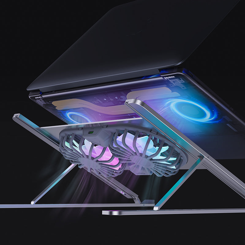 Aluminum Alloy Adjustable Portable Tablet & Laptop Cooling Stand Double USB Fans Wholesale Stock Products