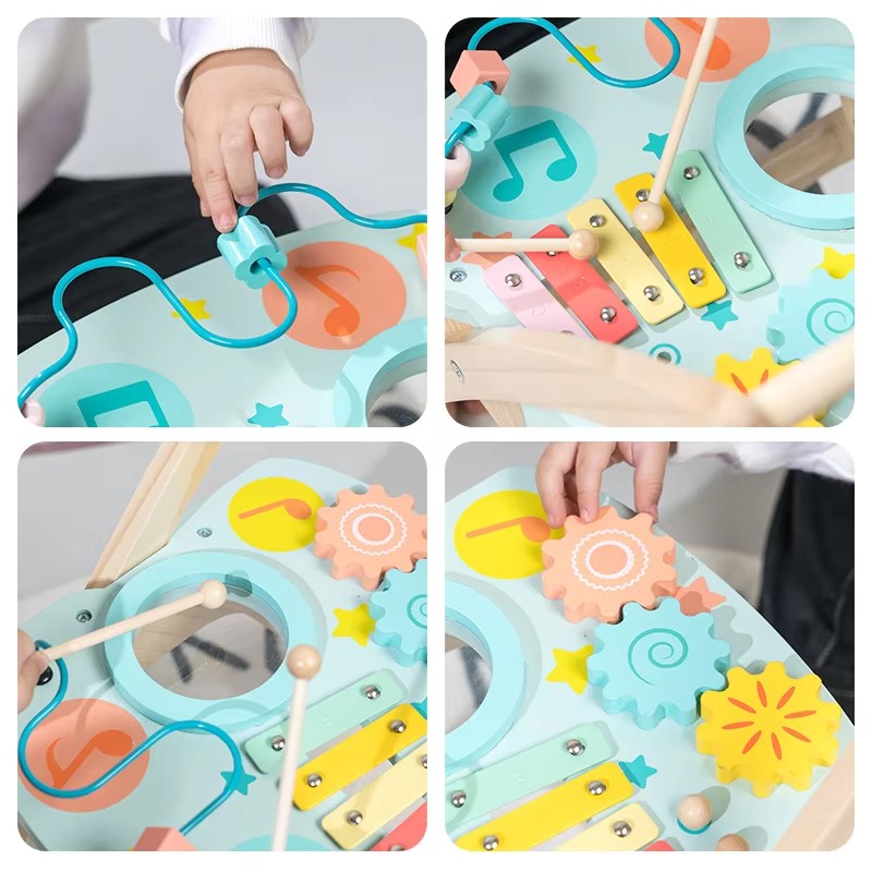 Wooden Baby Activity Walker Push Car With Knocking Toy Multi-function Baby Walker Toys