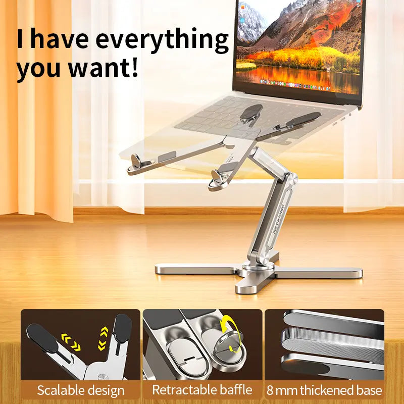 Foldable Adjustable Portable Silver Laptop Stand-Aluminum Alloy 360 Rotating Holder for 17'' Inch Laptop Tablet Home Office