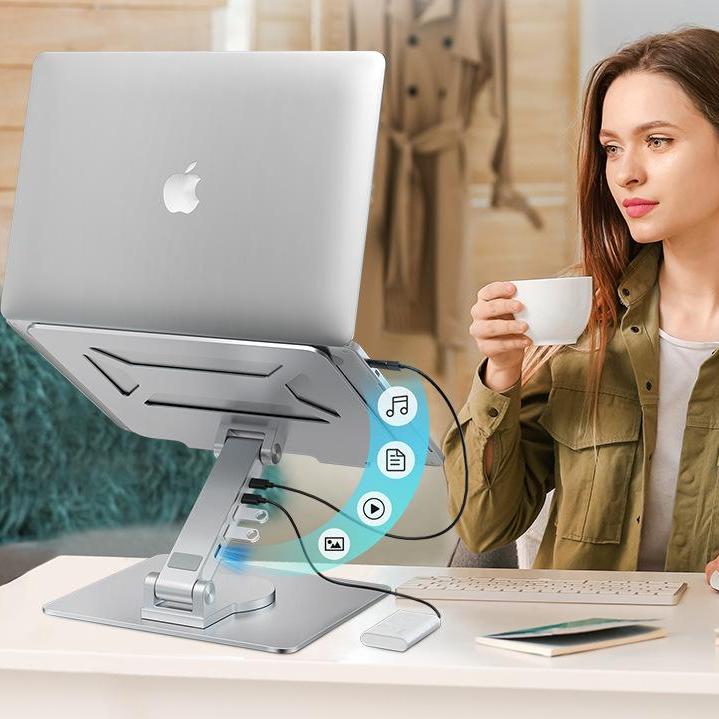 360 Degree Swivel Rotatable Foldable Laptop Holder Desktop Portable Adjustable Aluminum Laptop Stand With Usb Hub