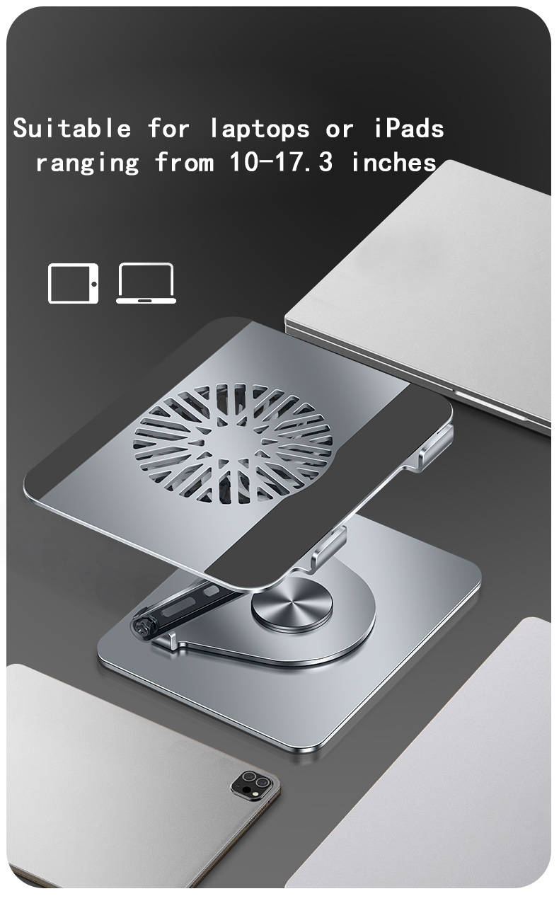 Tablet PC Stands 360 Degree Rotatable Carbon Steel Laptop Folding Stand, Flat Desktop Lifting Height, Fan Cooling