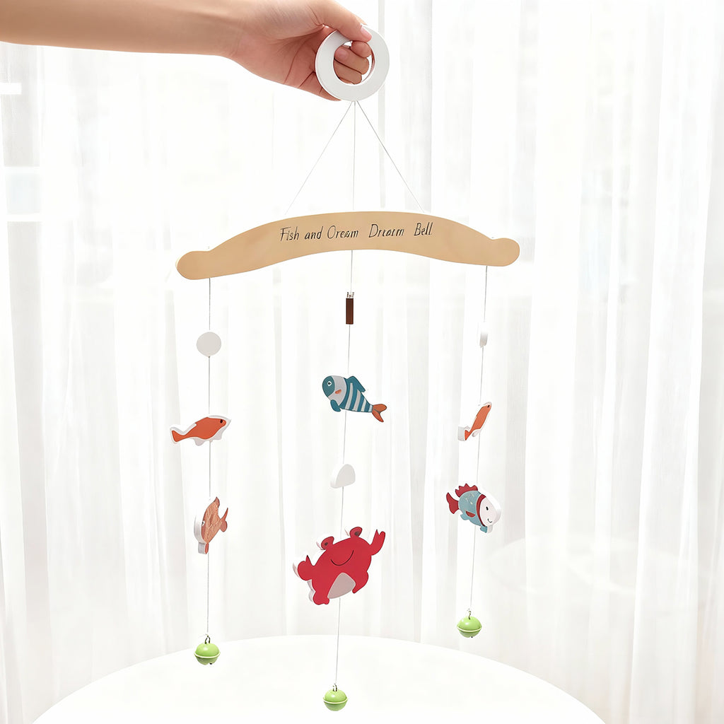 Wooden Baby Comfort Toy Ocrean Dream Bell Fish Sound Bell High Quality Wooden Baby Bed Bell
