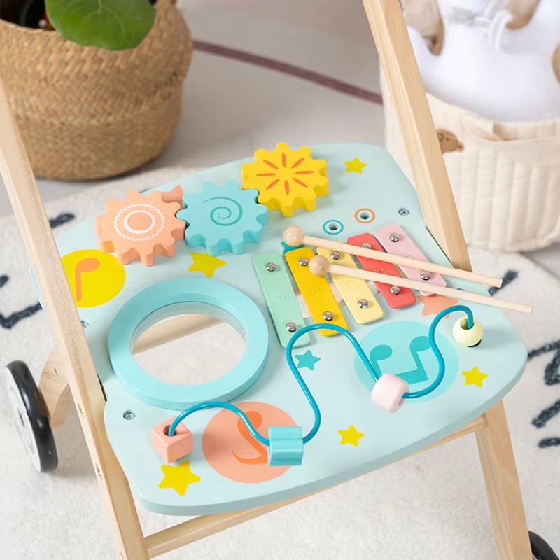 Wooden Baby Activity Walker Push Car With Knocking Toy Multi-function Baby Walker Toys