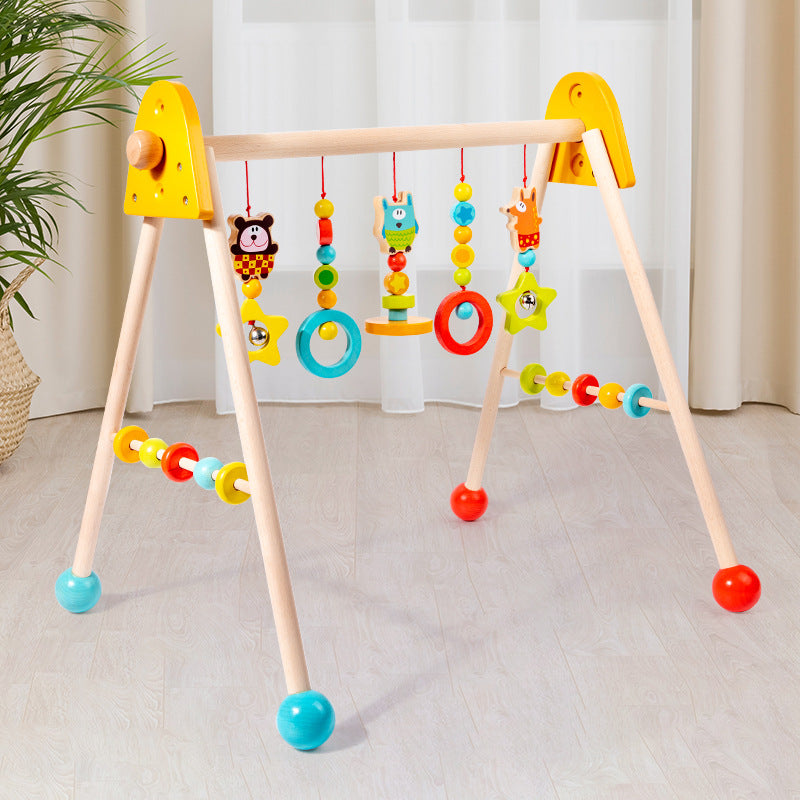 Educational Toy Wooden Activity Gym Hanging Ring Exercise Rack Grip Training Walking Aid Infant Fitness Stand