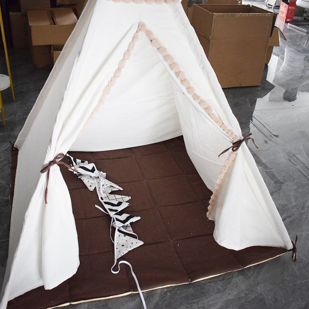 Children Cotton Canvas Teepee Indoor Kids Tent Baby Tent with Mat