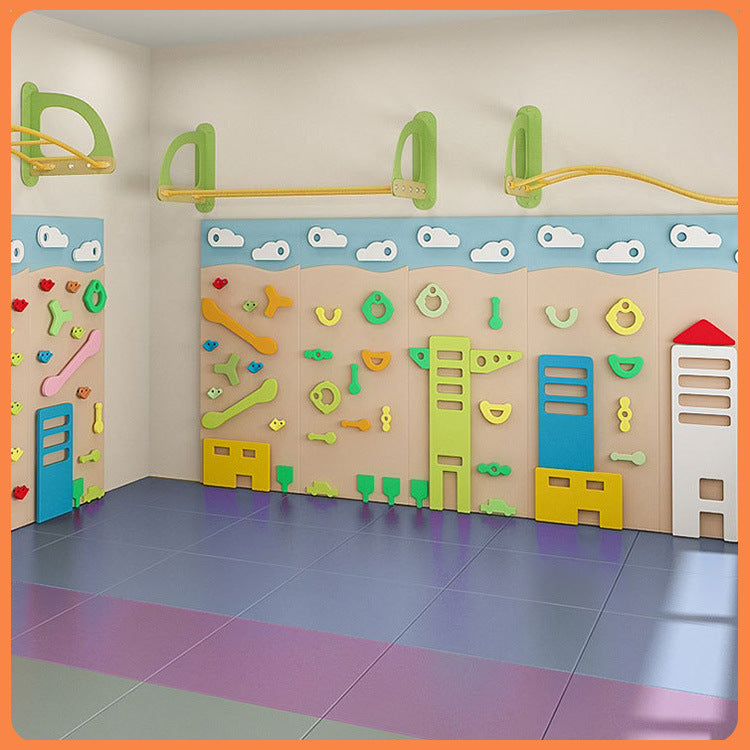 Funny Children Wooden Climbing Wall Colorful Indoor Playground Play Set Kids Sport Games