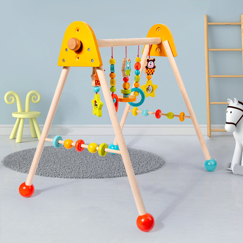 Educational Toy Wooden Activity Gym Hanging Ring Exercise Rack Grip Training Walking Aid Infant Fitness Stand