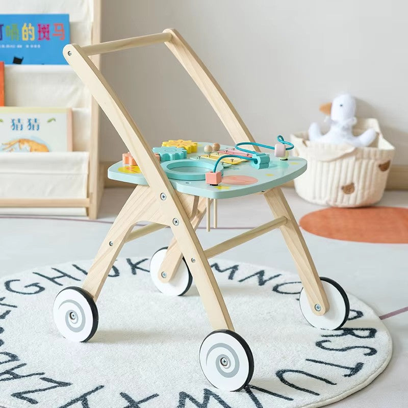 Wooden Baby Activity Walker Push Car With Knocking Toy Multi-function Baby Walker Toys