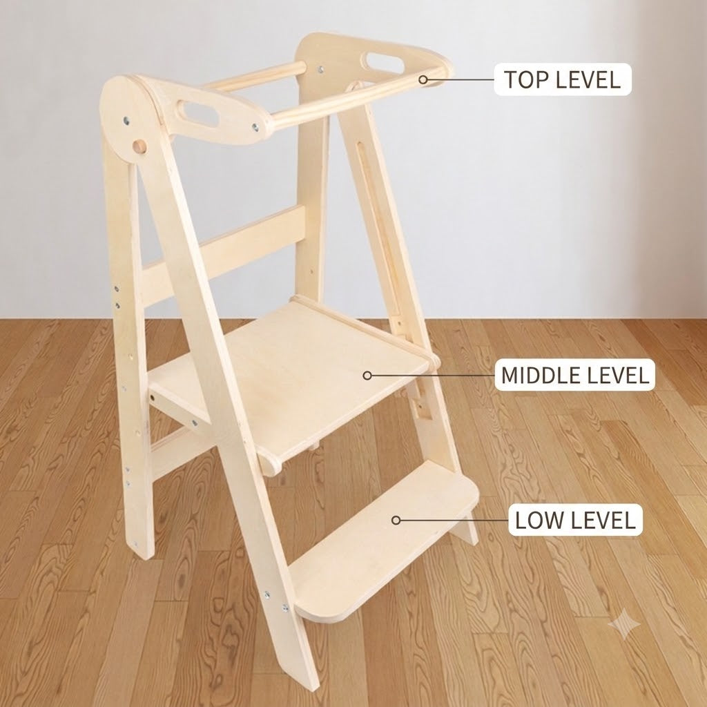 Adjustable Height Kids Learning Stool Kitchen Helper Wooden Kids Learning Tower